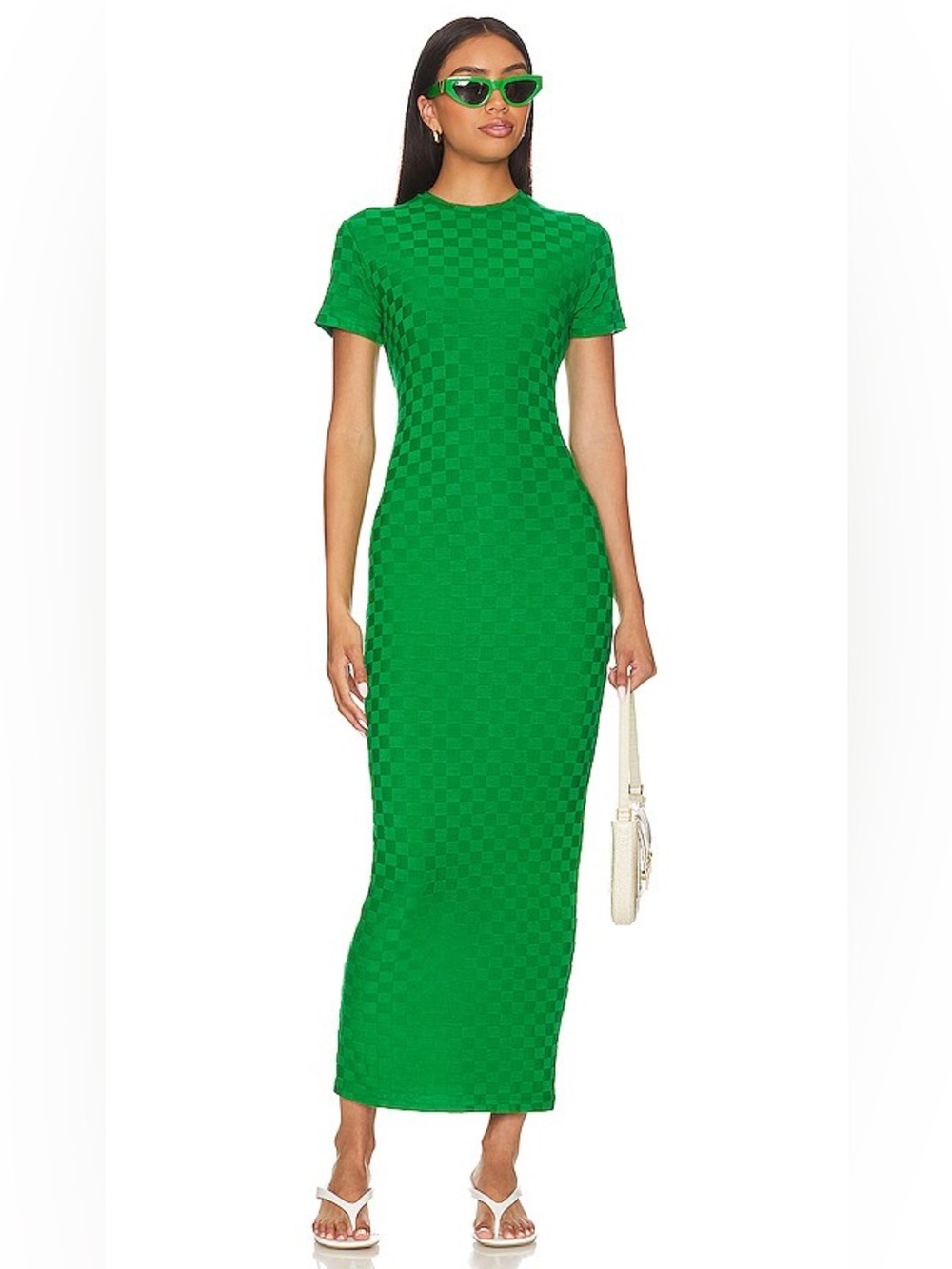 Amanda Uprichard Rosaria Dress in green with a textured checkered pattern size S
